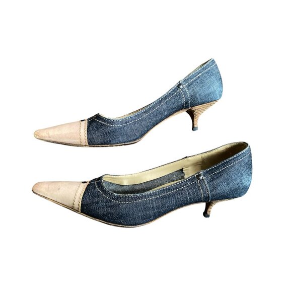 Vintage Y2K MIU MIU Kitten Heel Denim Leather Shoes Size EU 38 - 7 US - Y2k Heel - Picture 4 of 14